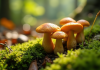 Champignons de chanterelle et girolle dans la forêt verte