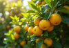 Un citronnier mature dans un jardin ensoleille avec citrons jaunes