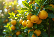 Un citronnier mature dans un jardin ensoleille avec citrons jaunes