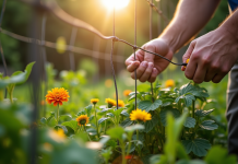 Installation d'une clôture solide autour d'un jardin verdoyant