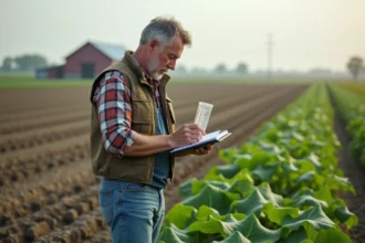 Fermeur mesurant glyphosate dans un champ de culture