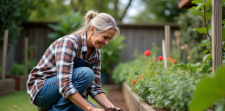 Enrichir la terre sans fumier : meilleures pratiques pour jardin durable Femme en jardinage ajoutant compost dans un jardin