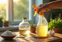 Main versant un mélange maison contre les mauvaises herbes