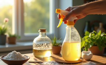 Les ingrédients clés pour un désherbant maison réussi Main versant un mélange maison contre les mauvaises herbes