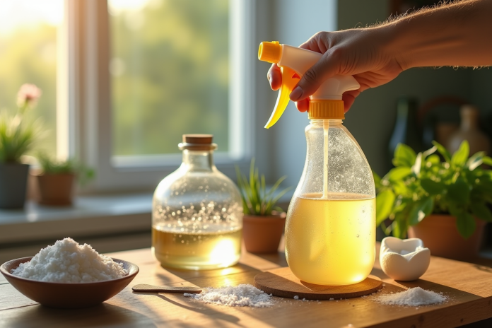 Main versant un mélange maison contre les mauvaises herbes